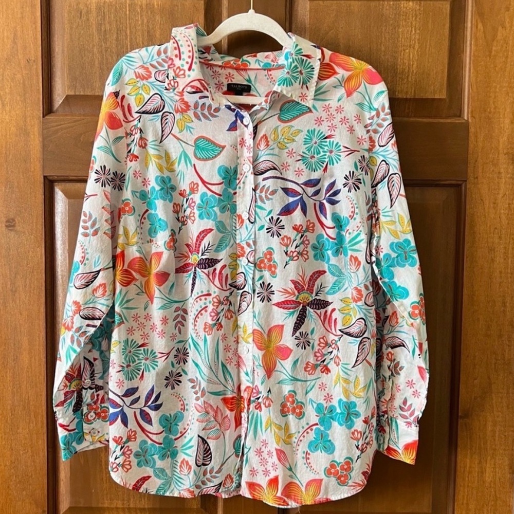 Talbots Lush Floral Cotton Button Front Shirt, Size 1X - Picture 9 of 12